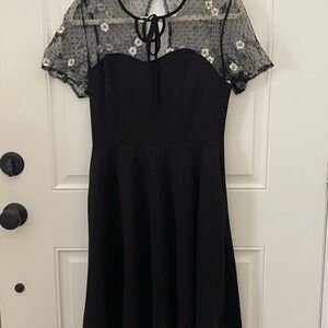 Black Dress with Sheer Floral Sleeves